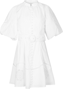 Allie Pouf Sleeve Embroidered Mini Dress - White