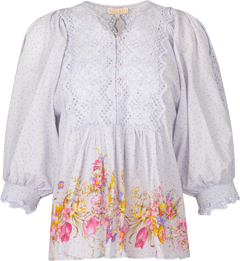Cotton Slub Embroidery Blouse - Flower Market