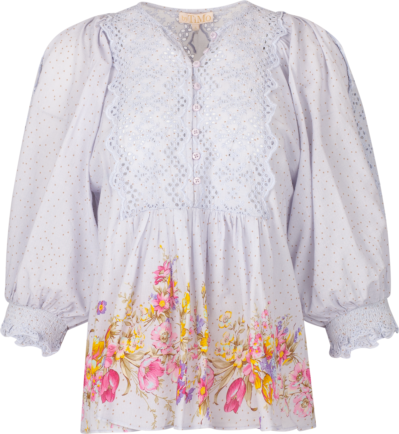Cotton Slub Embroidery Blouse - Flower Market