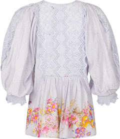 Cotton Slub Embroidery Blouse - Flower Market