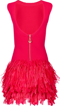Rushes Fringe Knit Mini Dress - Deep Fushia