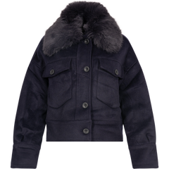 Charlie Jacket - Faux Fur - Wool Navy