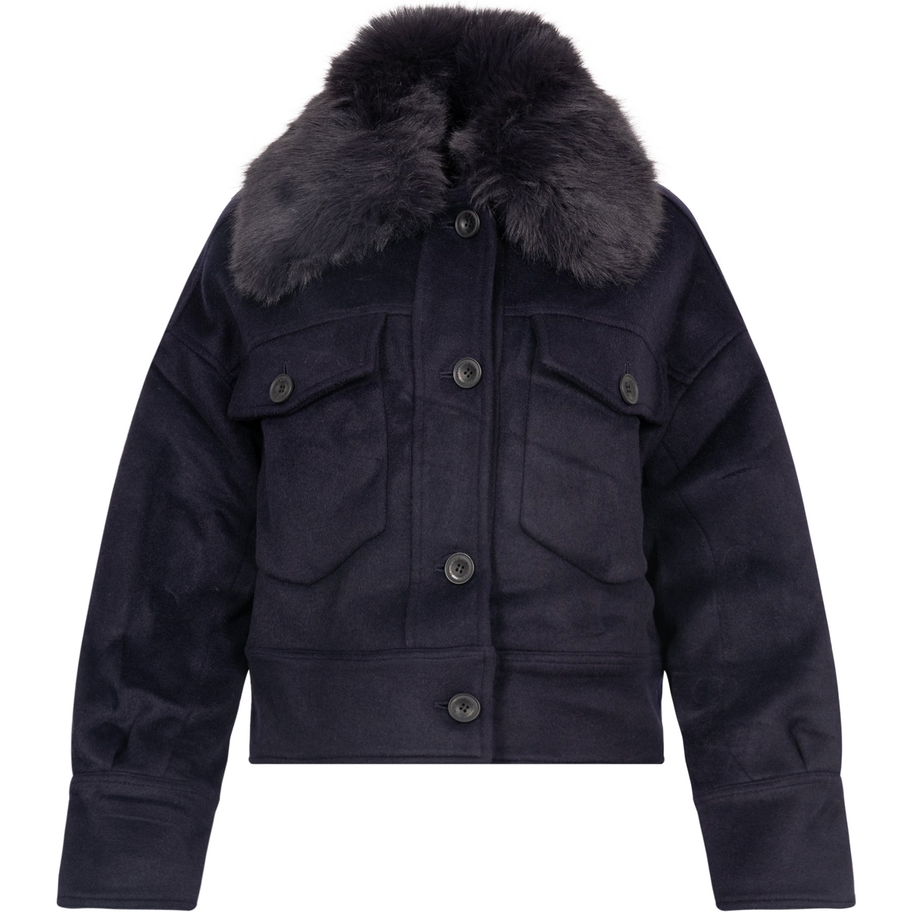 Charlie Jacket - Faux Fur - Wool Navy