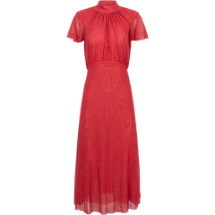 Rhinestone Mesh Midi Dress - Red