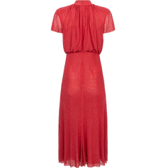 Rhinestone Mesh Midi Dress - Red