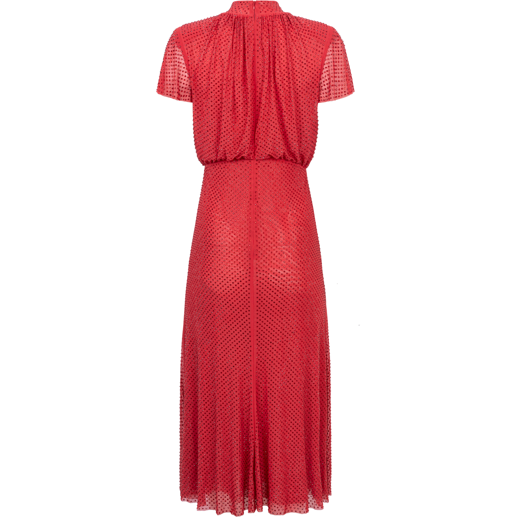 Rhinestone Mesh Midi Dress - Red