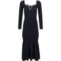 Knit Diamante Trim Midi Dress - Black