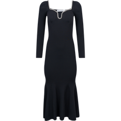 Knit Diamante Trim Midi Dress - Black