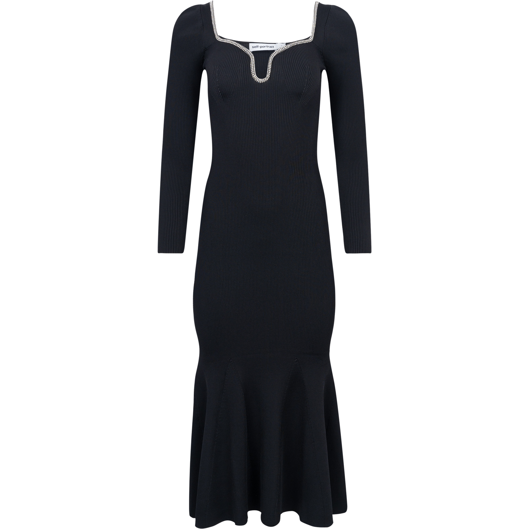 Knit Diamante Trim Midi Dress - Black