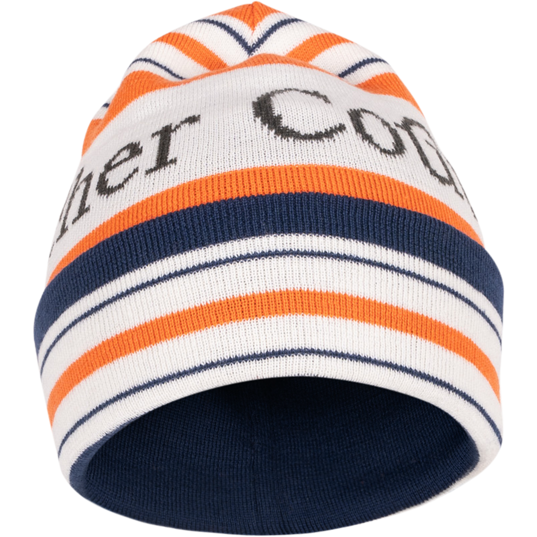 Knitting Beanie Merinowool - Orange/ Navy/ White