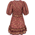Giulia Print Puff Slv Pintucked Dress - Maroon
