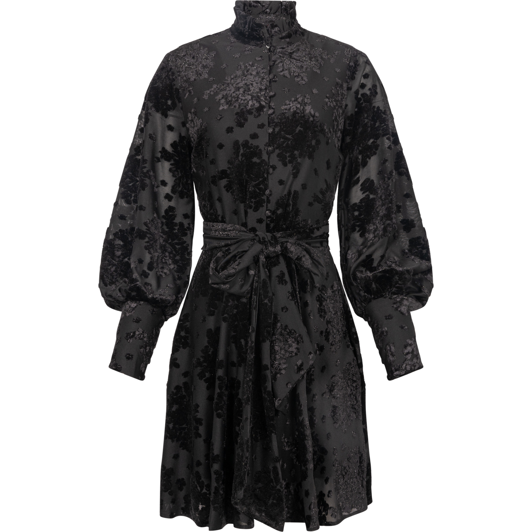 Saga Velvet Flower Dress - Black
