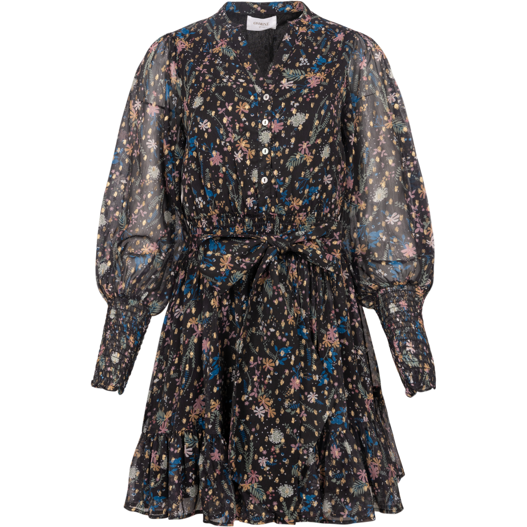 Gertrude Gold Botanical Dress - Black