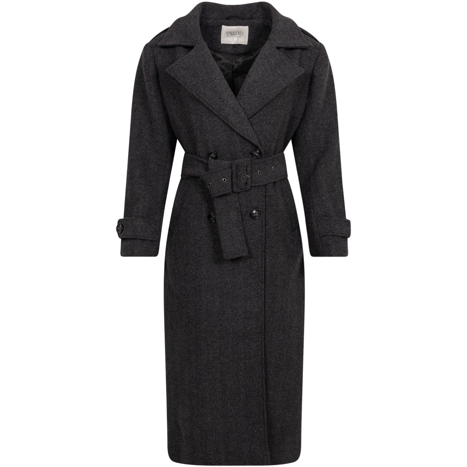 Edith Herringbone Coat - Black