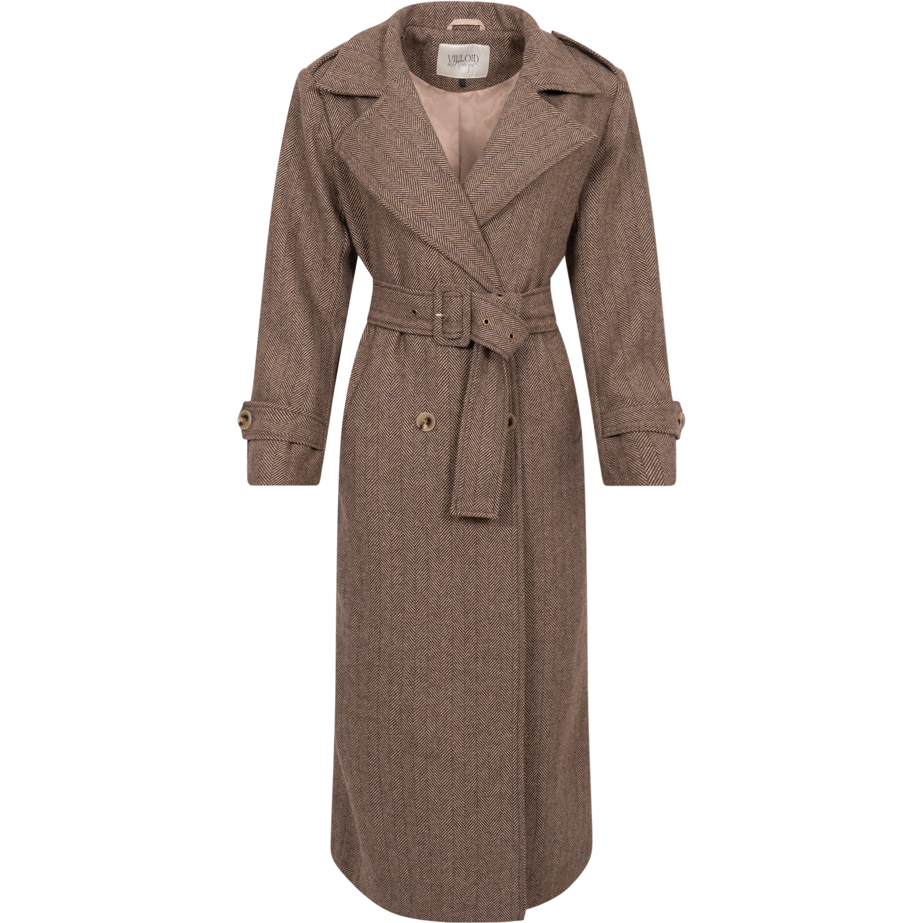 Edith Herringbone Coat - Brown