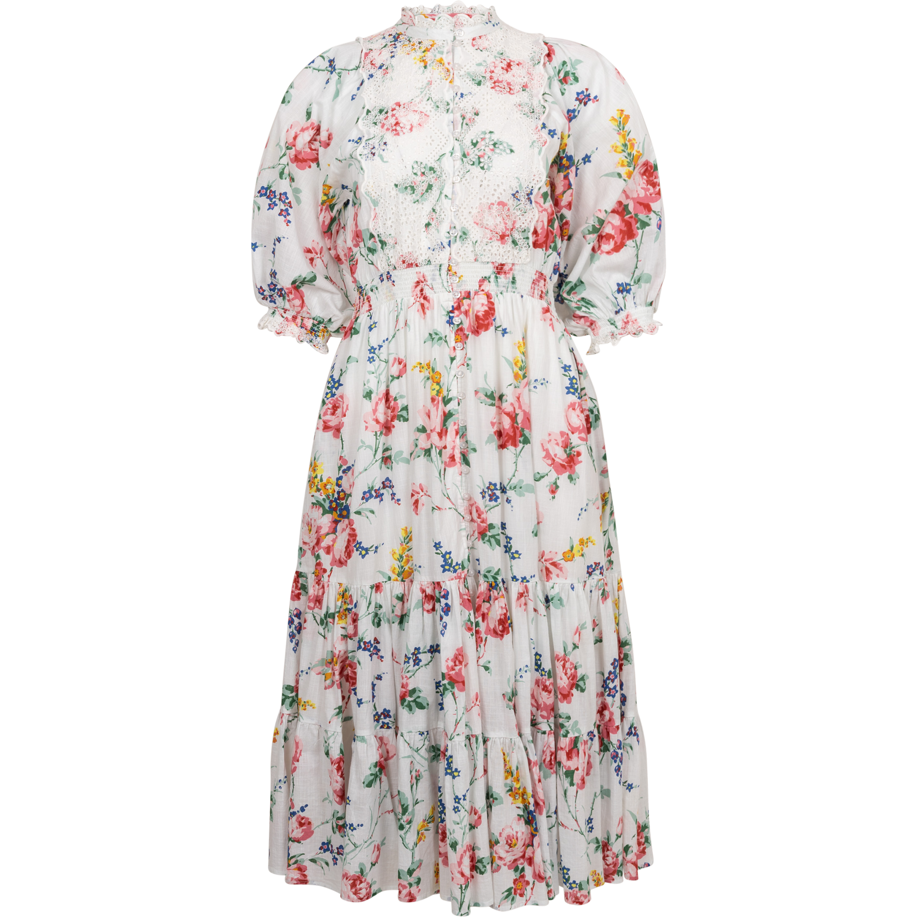 Cotton Slub Midi Dress - Rose Bouquet
