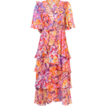 Peyton Dress W Tiered Skirt - Coral