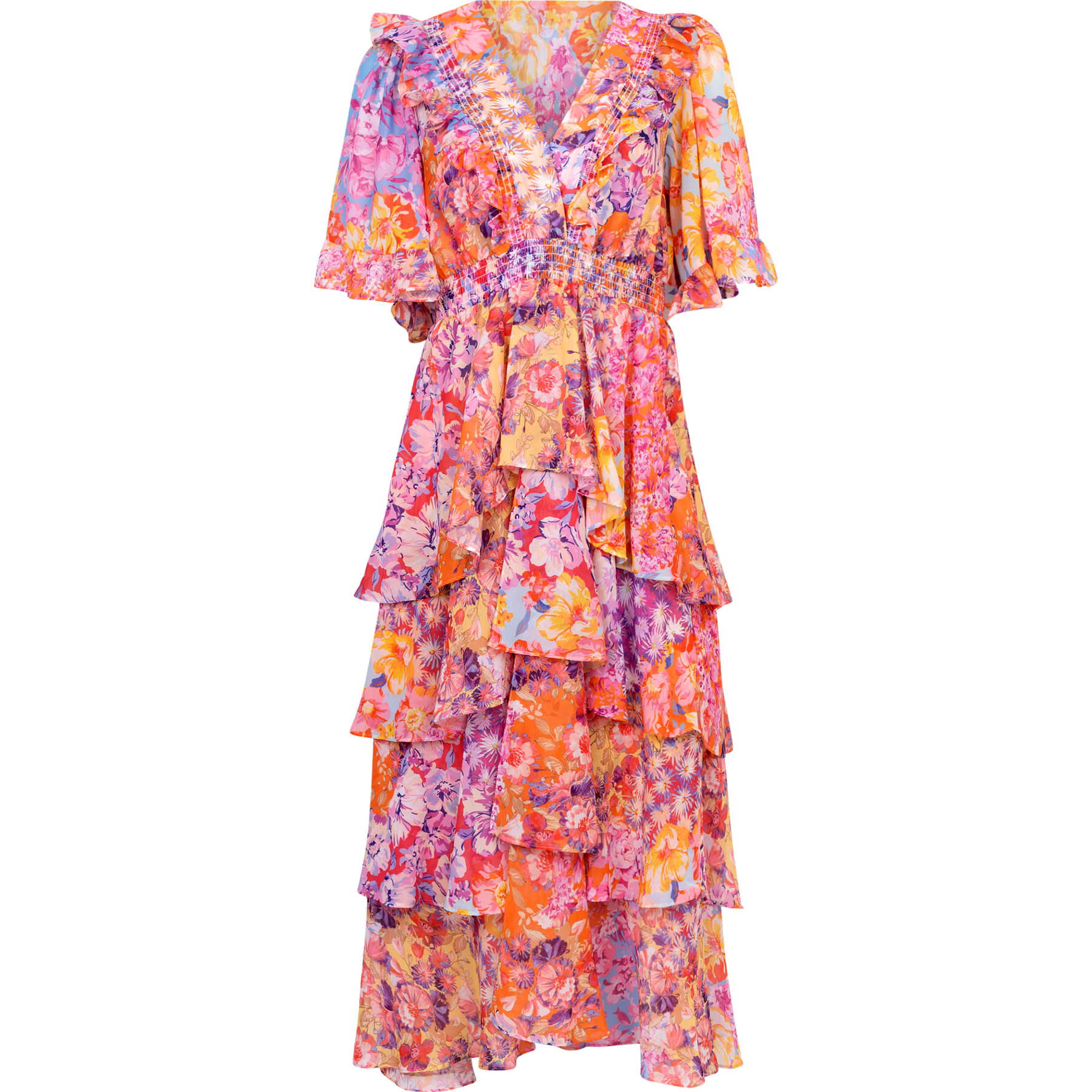 Peyton Dress W Tiered Skirt - Coral
