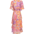 Peyton Dress W Tiered Skirt - Coral