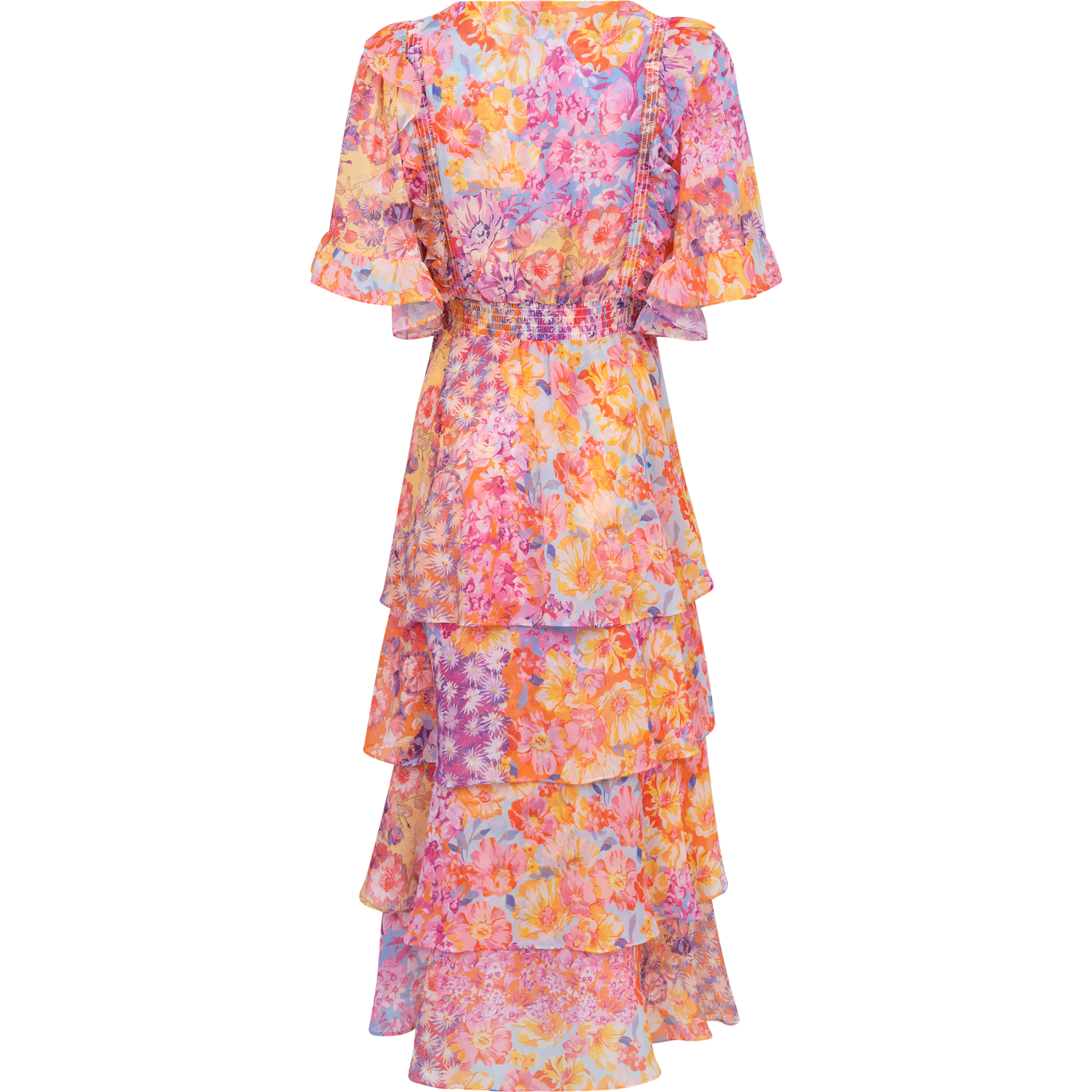 Peyton Dress W Tiered Skirt - Coral