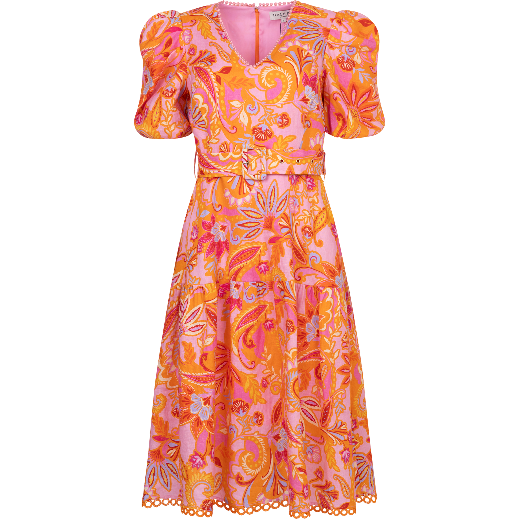 Mary Linen Dress W Belt - Pink