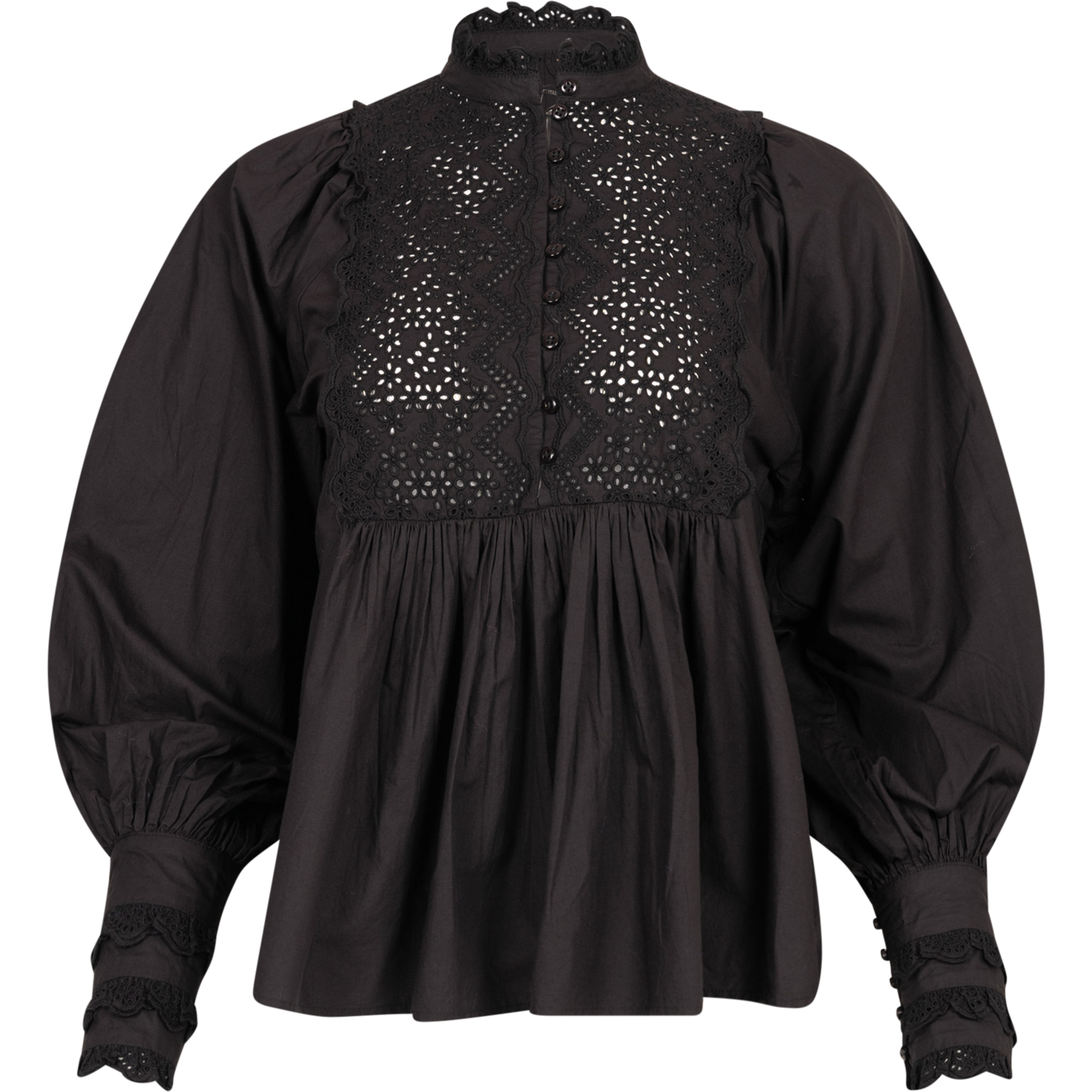 Décorated Poplin Blouse - Black