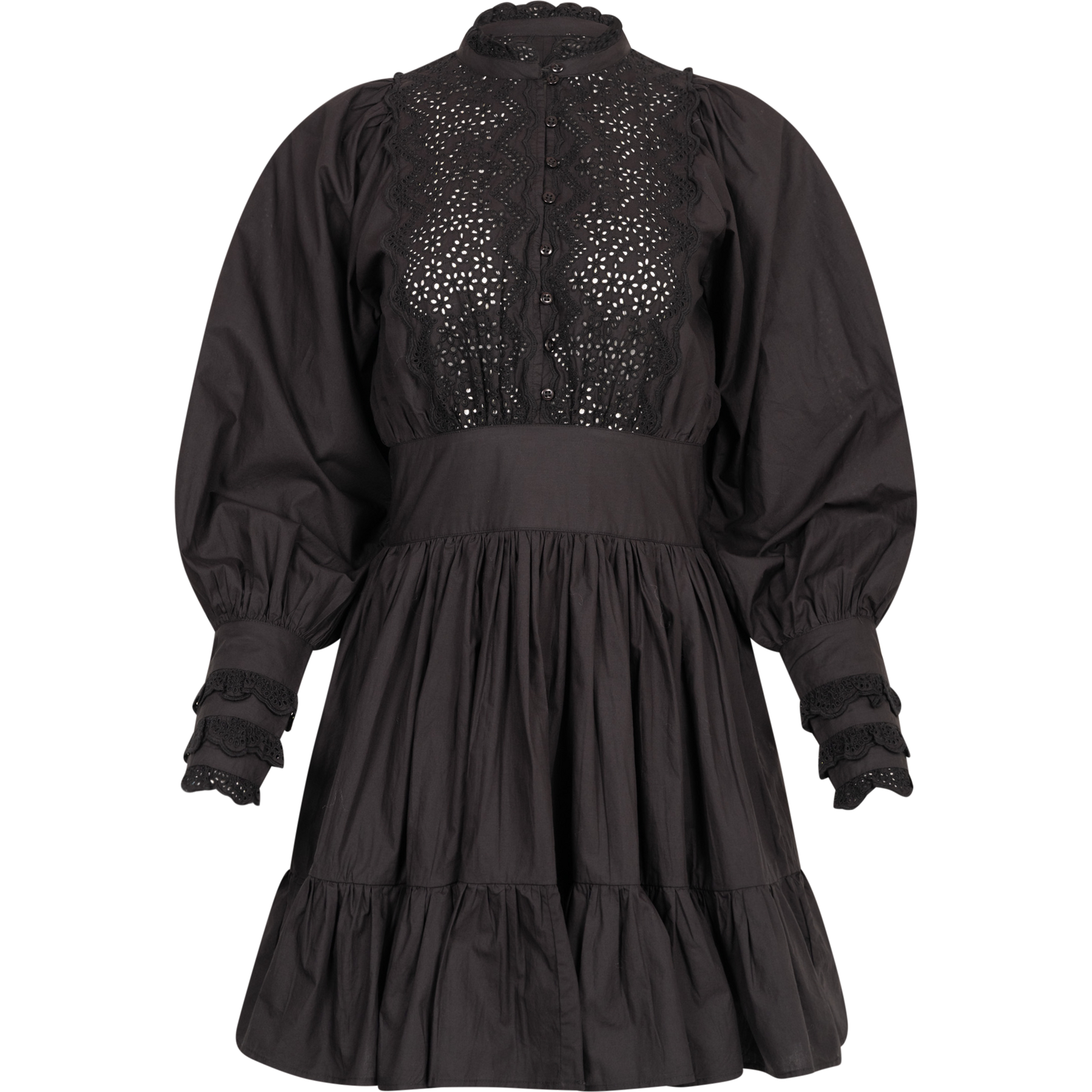 Décorated Poplin Mini Dress - Black