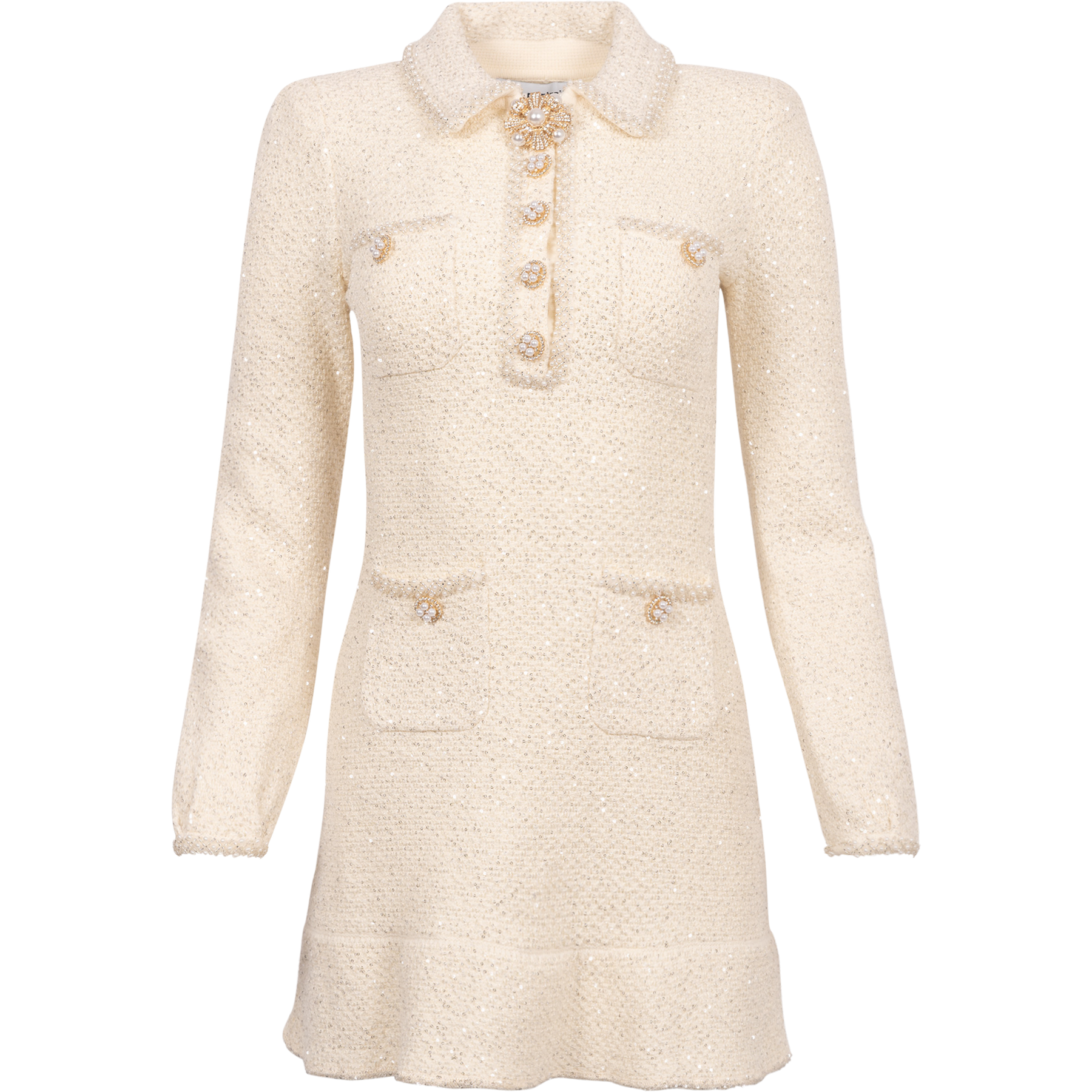 Sequin Knit Pearl Mini Dress - Cream