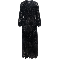 Lina Velvet Burnout Long Dress - Black