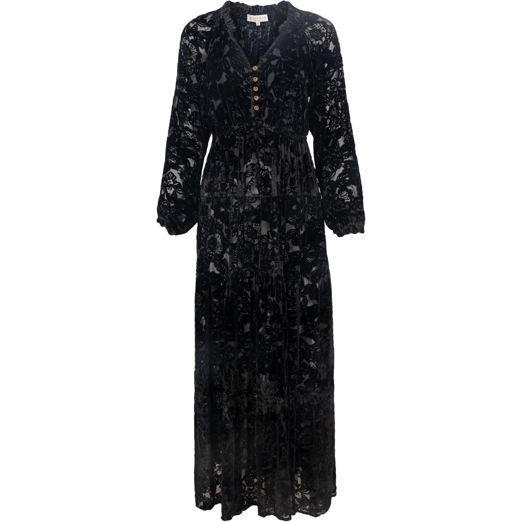 Lina Velvet Burnout Long Dress - Black