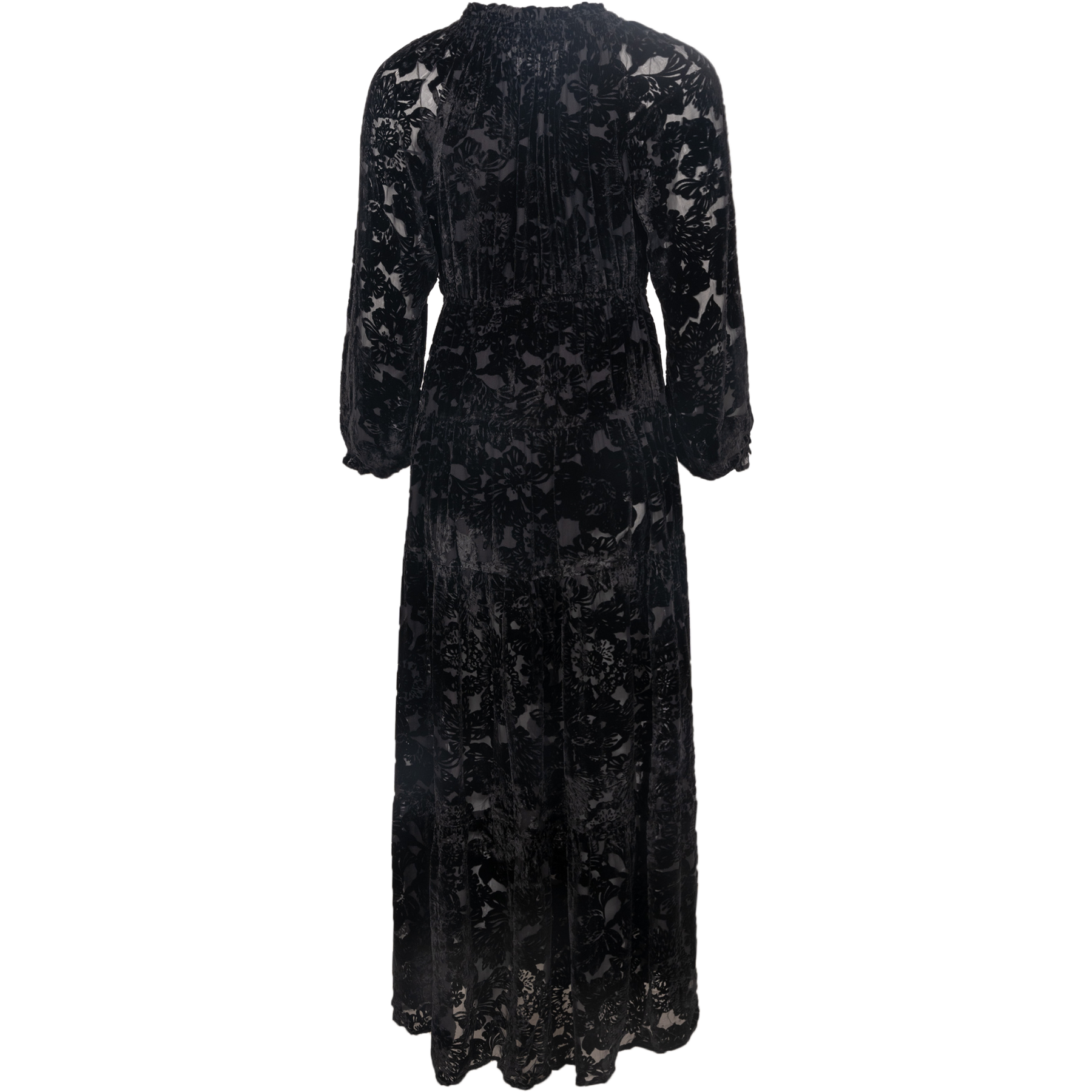 Lina Velvet Burnout Long Dress - Black