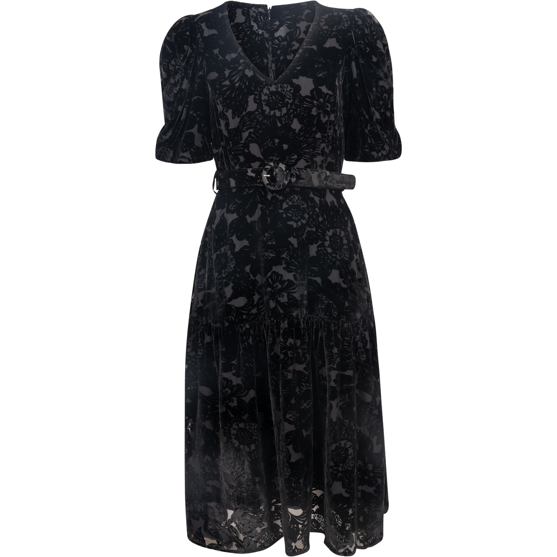 Mia Velvet Burnout Dress - Black