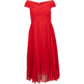 Chiffon Off Shoulder Midi Dress - Red