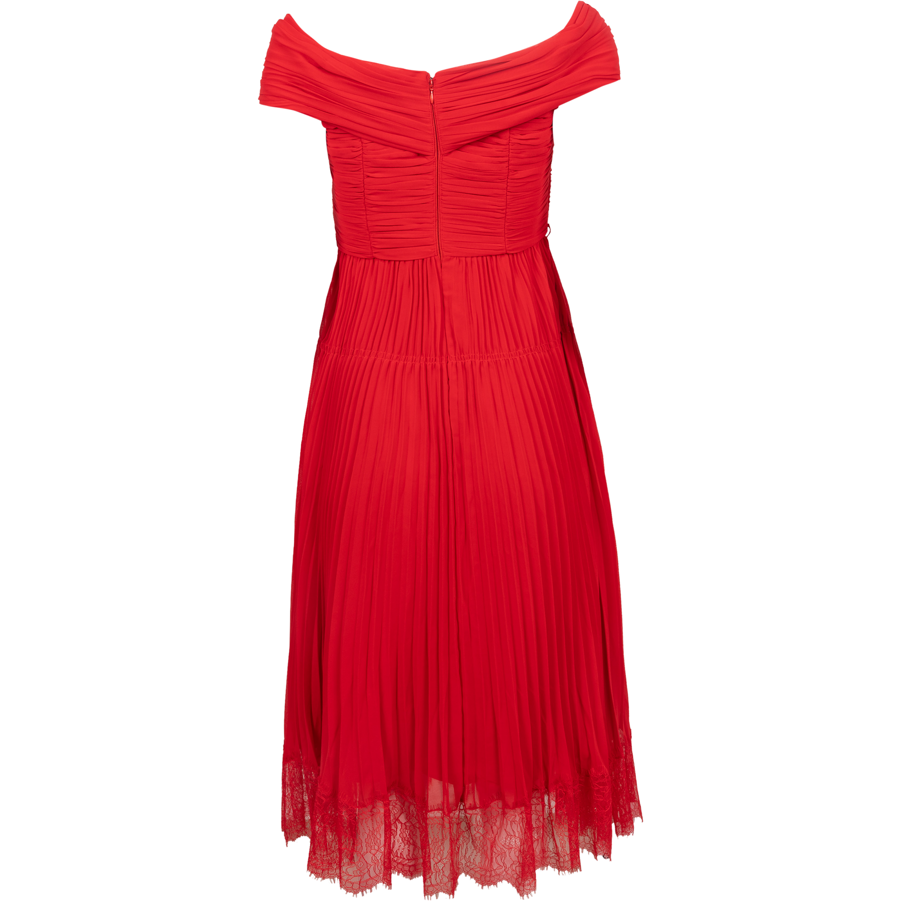 Chiffon Off Shoulder Midi Dress - Red