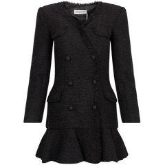 Boucle V-Neck Mini Dress - Black