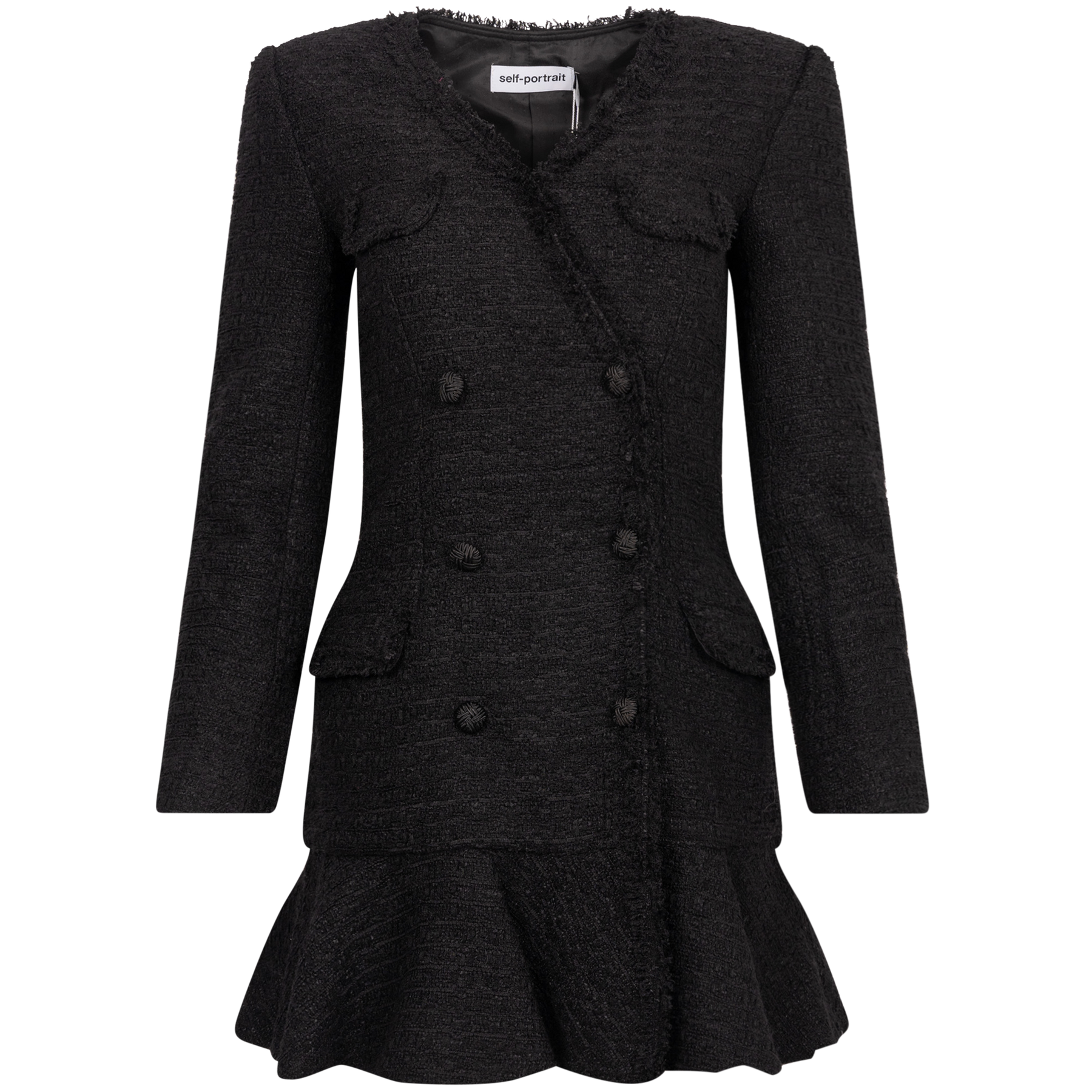 Boucle V-Neck Mini Dress - Black