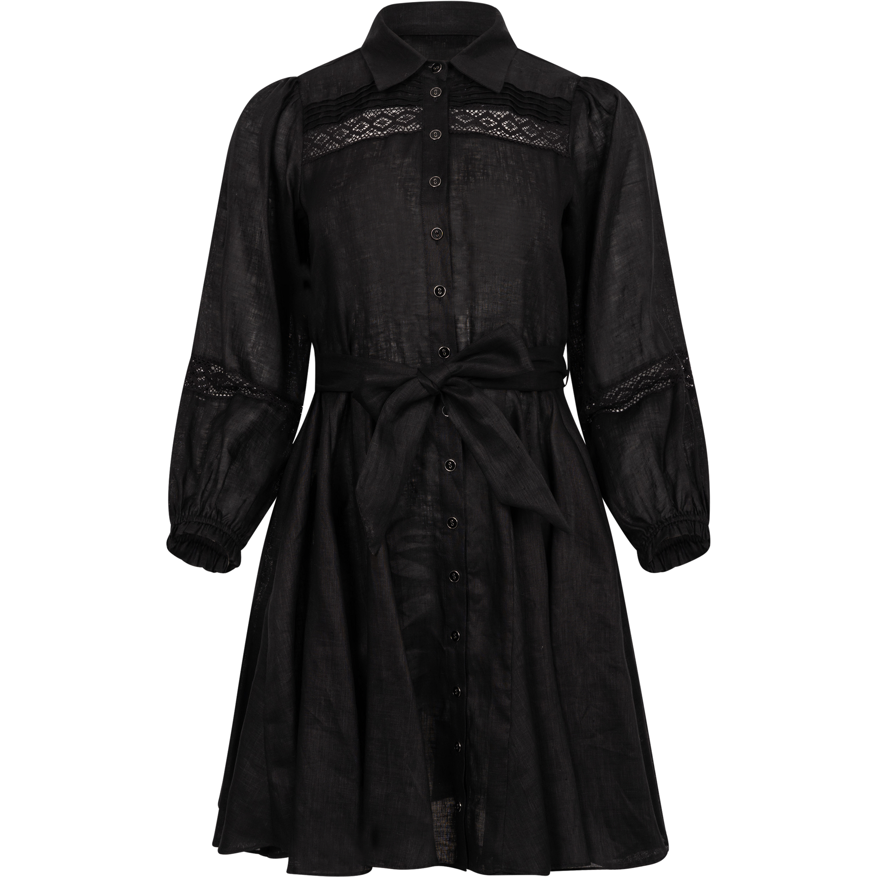 Florina Solid Linen Dress - Black