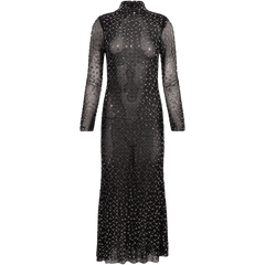 Square Rhinestone Mesh Midi Dress - Black