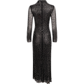 Square Rhinestone Mesh Midi Dress - Black