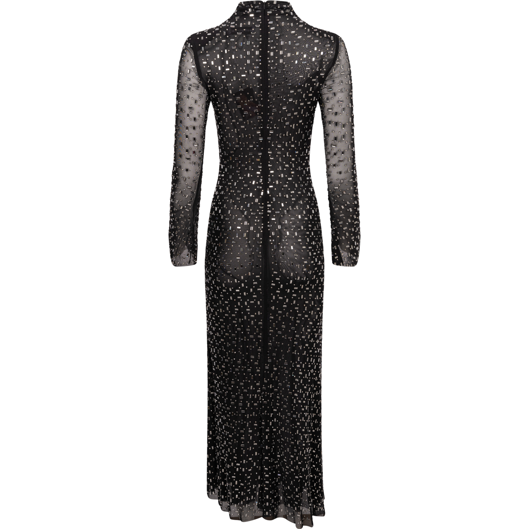 Square Rhinestone Mesh Midi Dress - Black