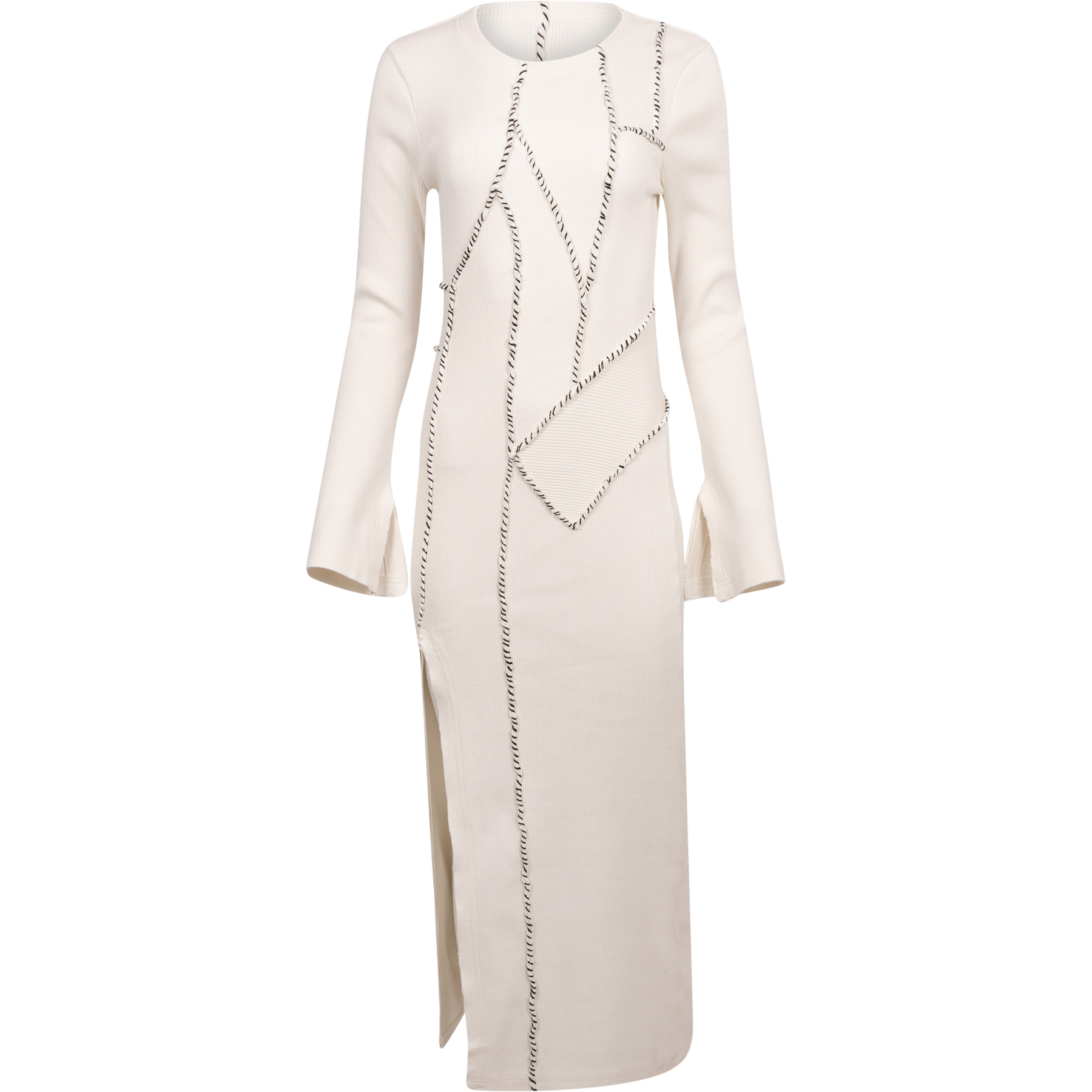 Rib Patchwork Dress - Off-White