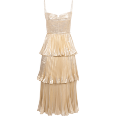 Metallic Tiered Midi Dress - Gold