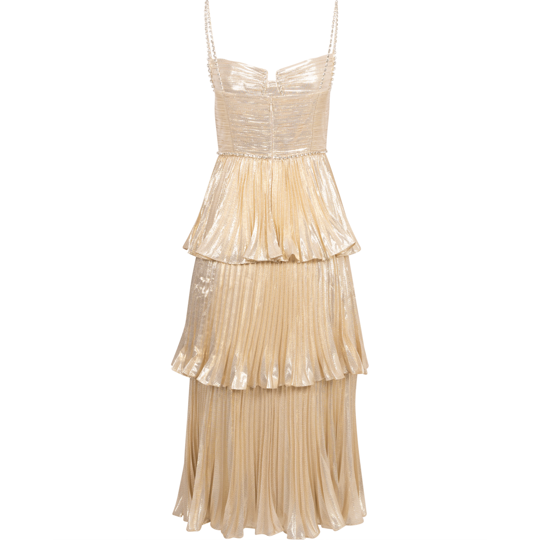 Metallic Tiered Midi Dress - Gold