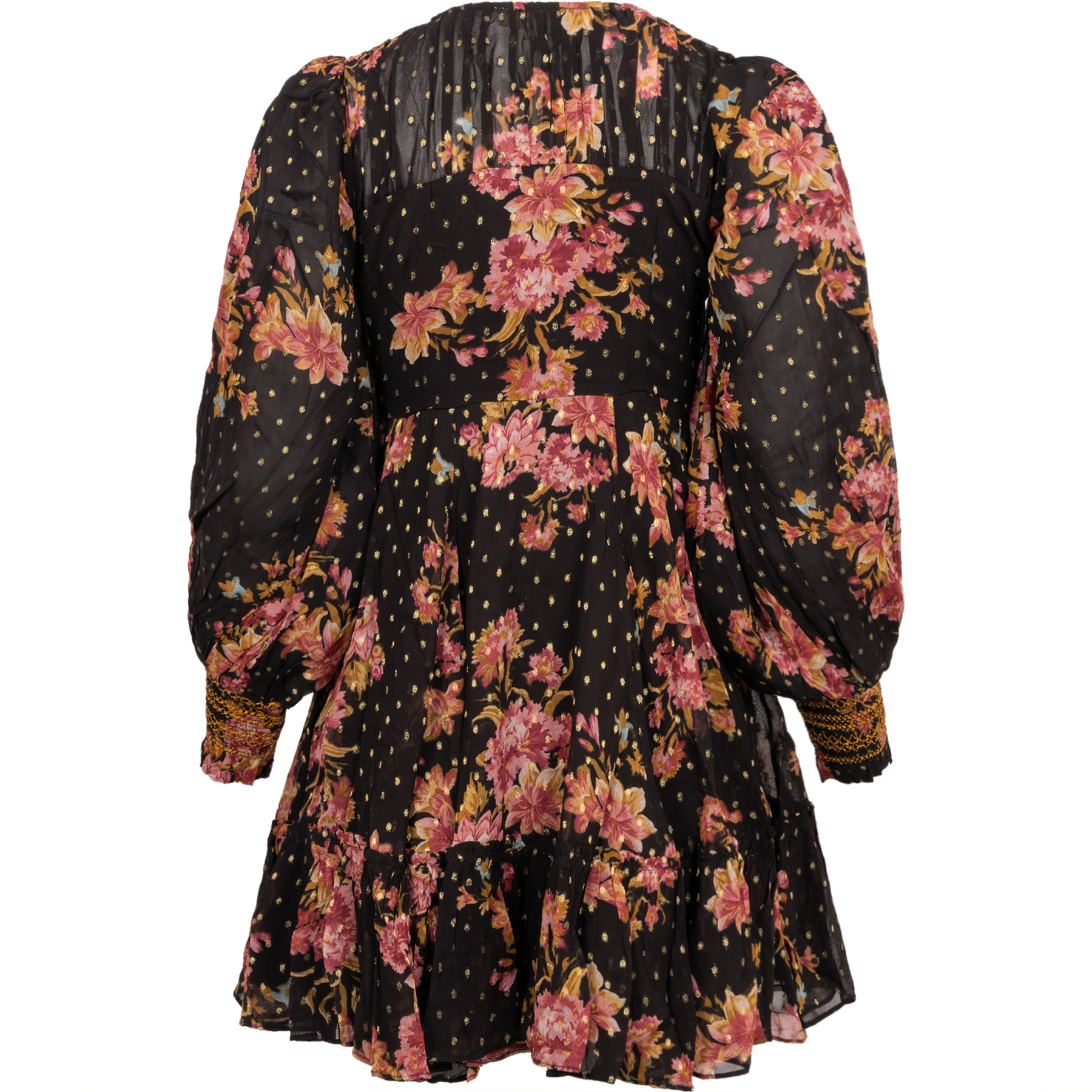 Golden Georgette Mini Dress - Autumn Bouquet