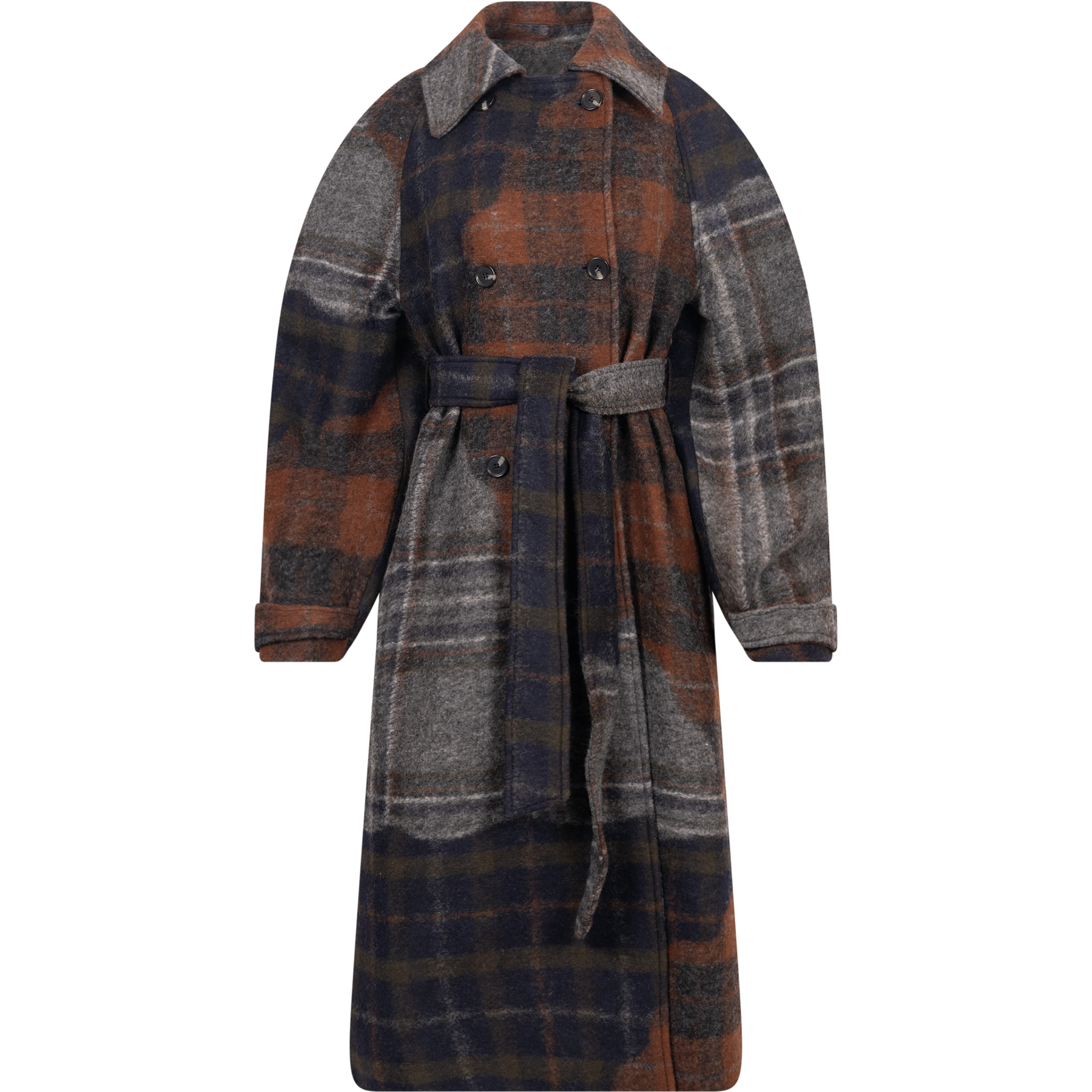 Wool Trench Coat - Dark Patchwork Check