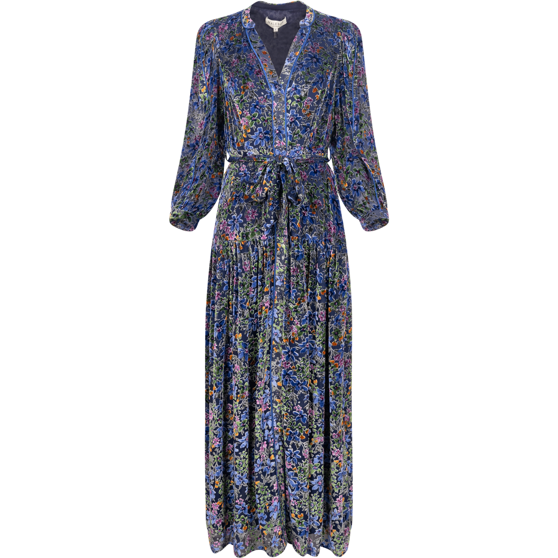 Heloise Long Dress Silk-Vis - Blue