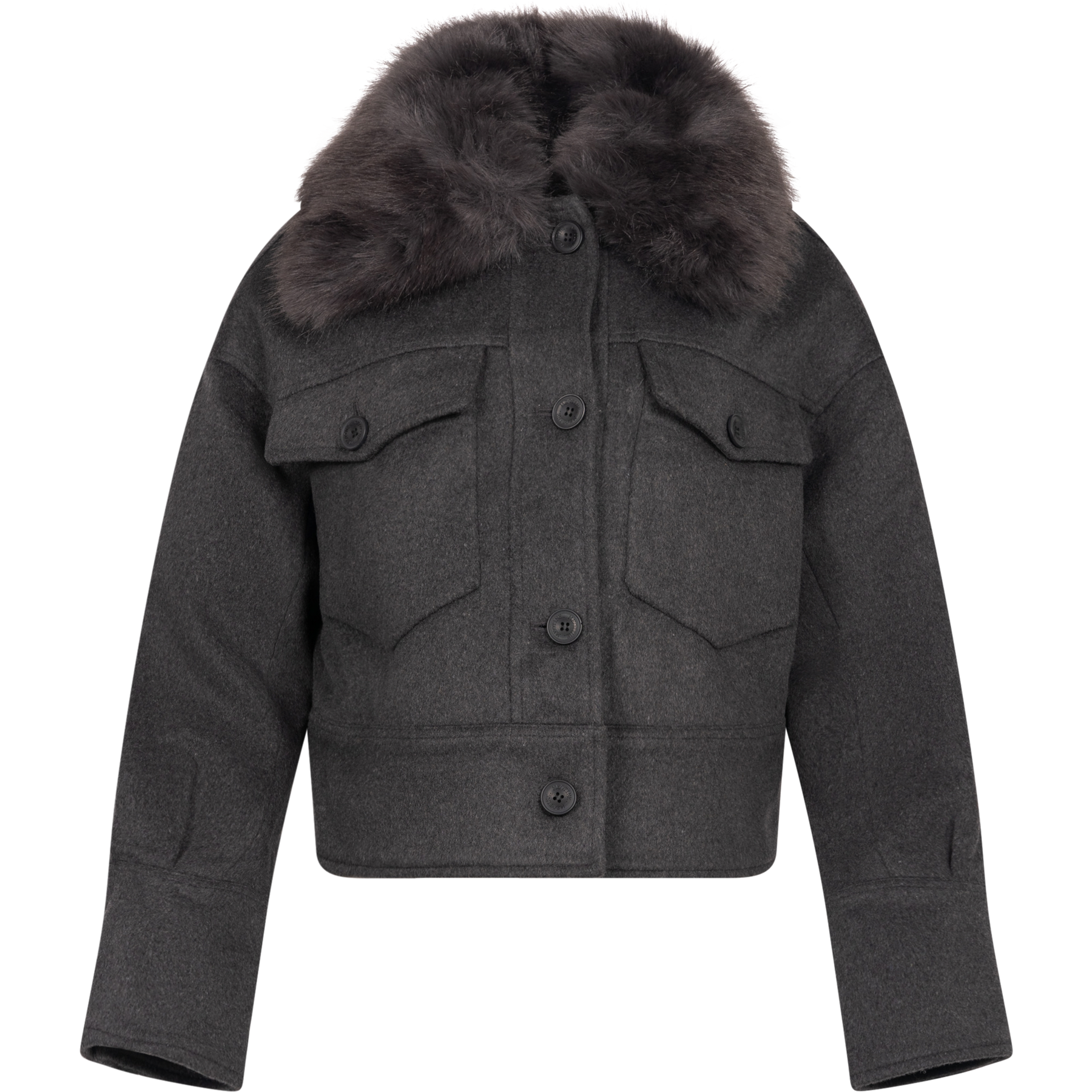 Charlie Jacket - Faux Fur - Wool Dark Grey