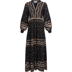 Audrey Long Dress W Embrodey - Black