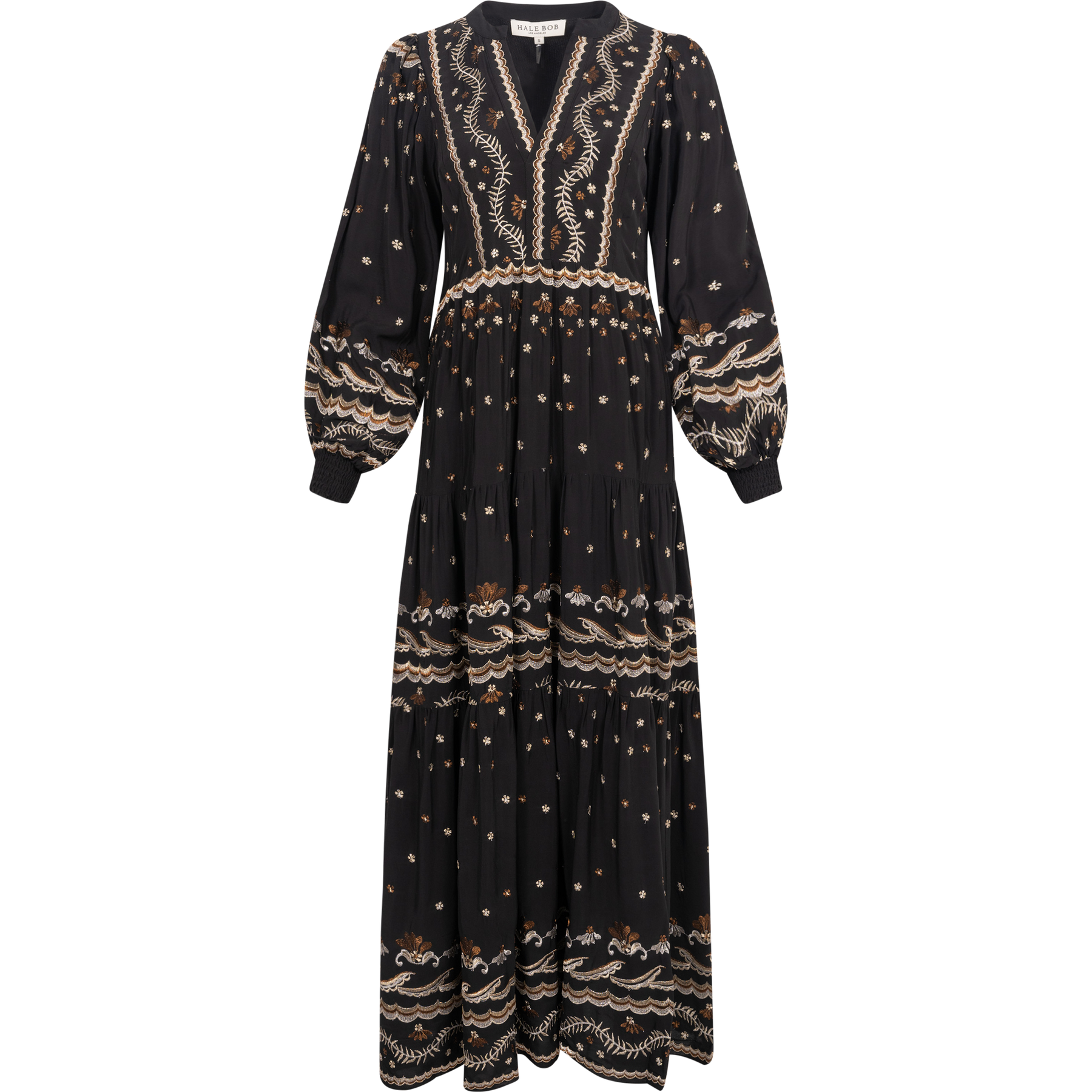 Audrey Long Dress W Embrodey - Black
