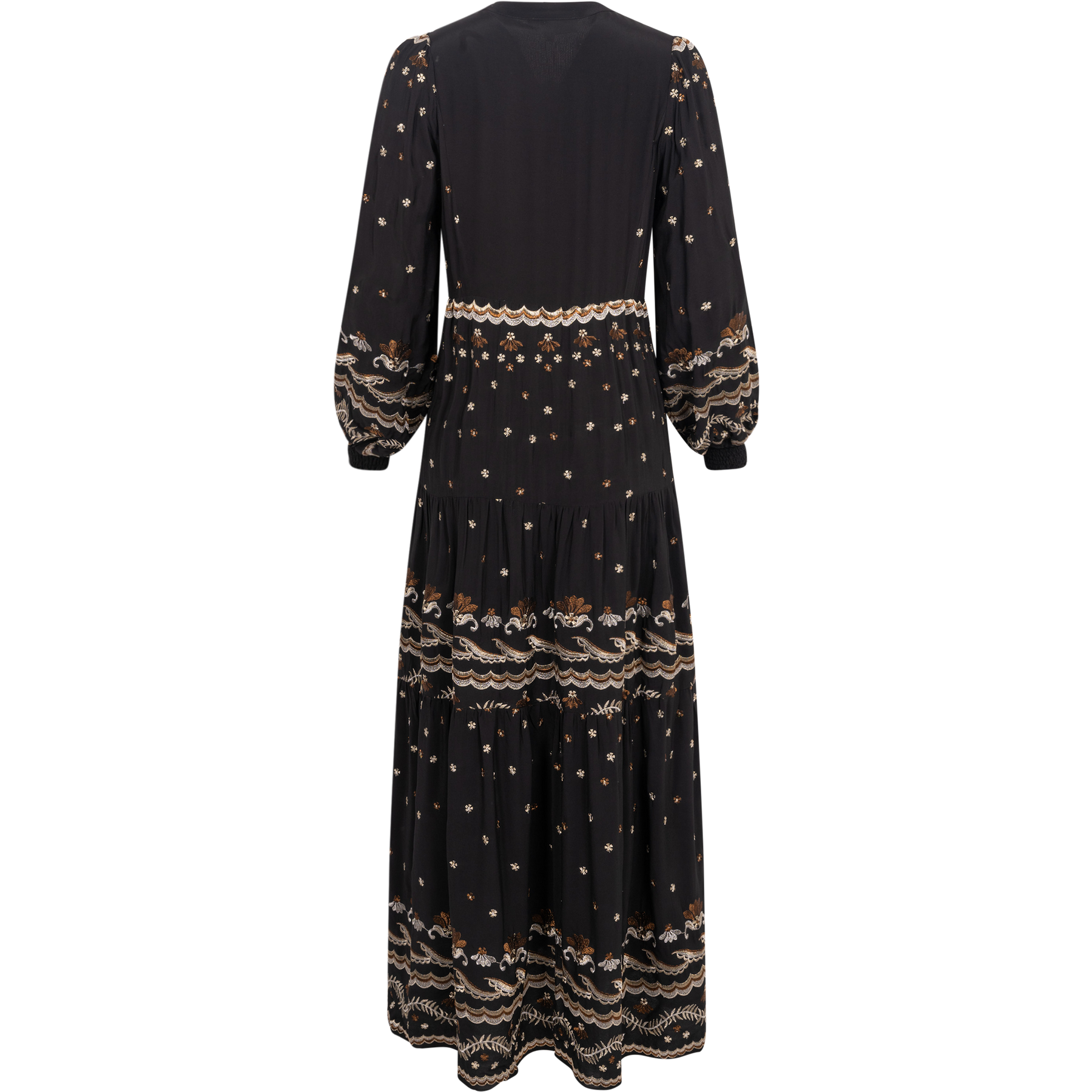 Audrey Long Dress W Embrodey - Black